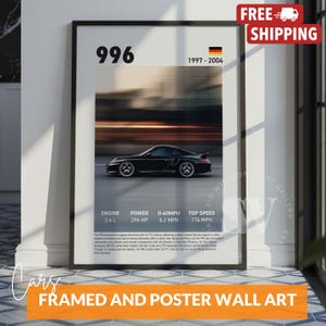 ポルシェ996プリント、ヴィンテージポルシェの白黒ヴィンテージポルシェカーウォールアート、車の写真プリント、父の日の車の装飾、マンケイブアート