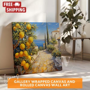 Amalfi Coast Lemon Tree Canvas Art: Italy Coastal Watercolor Painting