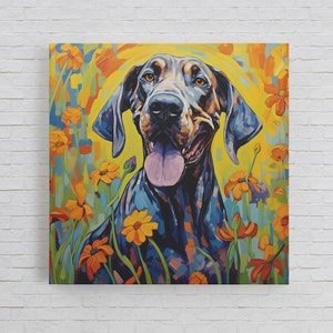 Van Gogh Inspired Great Dane Pop Art Canvas, Colorful Dog Pop Art Portrait, Pop Art Dog Painting, Free Shipping