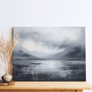 Mystic Waterscape Canvas Dark Gray Abstract Ethereal Landscape Modern ...