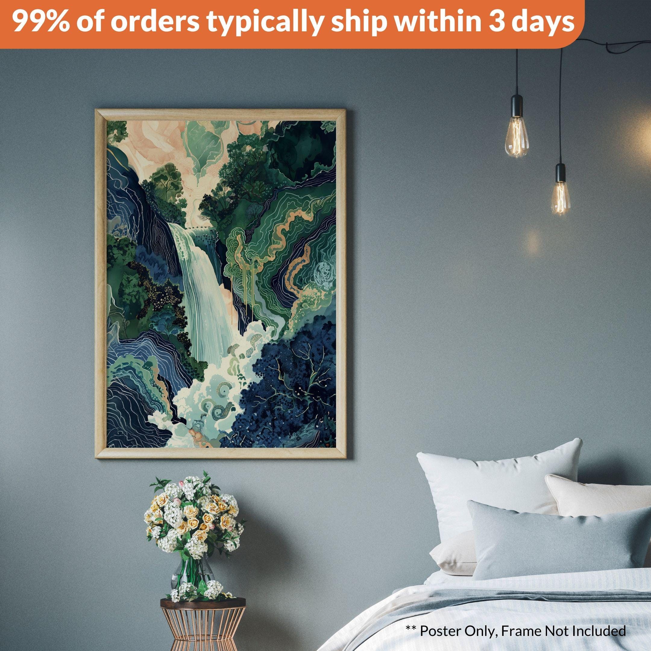 Hokusai Ukiyo-e Japanese Waterfall Wall Art Landscape Poster Hokusai Ukiyo-e Japanese Waterfall Wall Art Landscape Poster