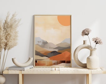 Abstract Mountain Sunrise Framed Print: Pastel Landscape Wall Art
