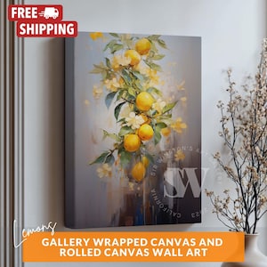 Lemon Tree Painting Canvas Print Yellow Still Life Fruit Kitchen Wall Art Farmhouse Home Decor