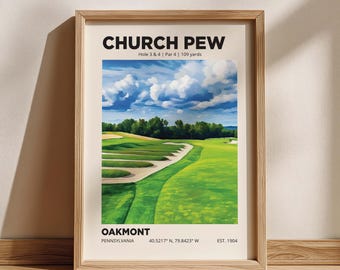 Church Pew Oakmont Golf Poster, Pennsylvania Course Golf Decor