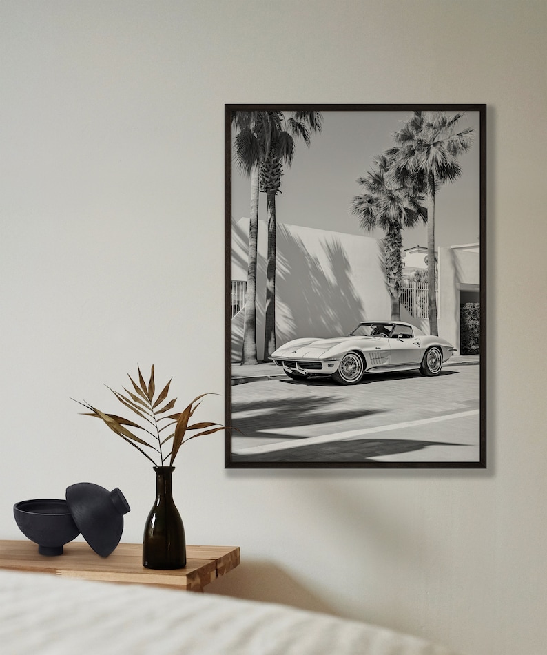 Iconic Chevy Corvette C3 Framed Black and White Print Classic Car