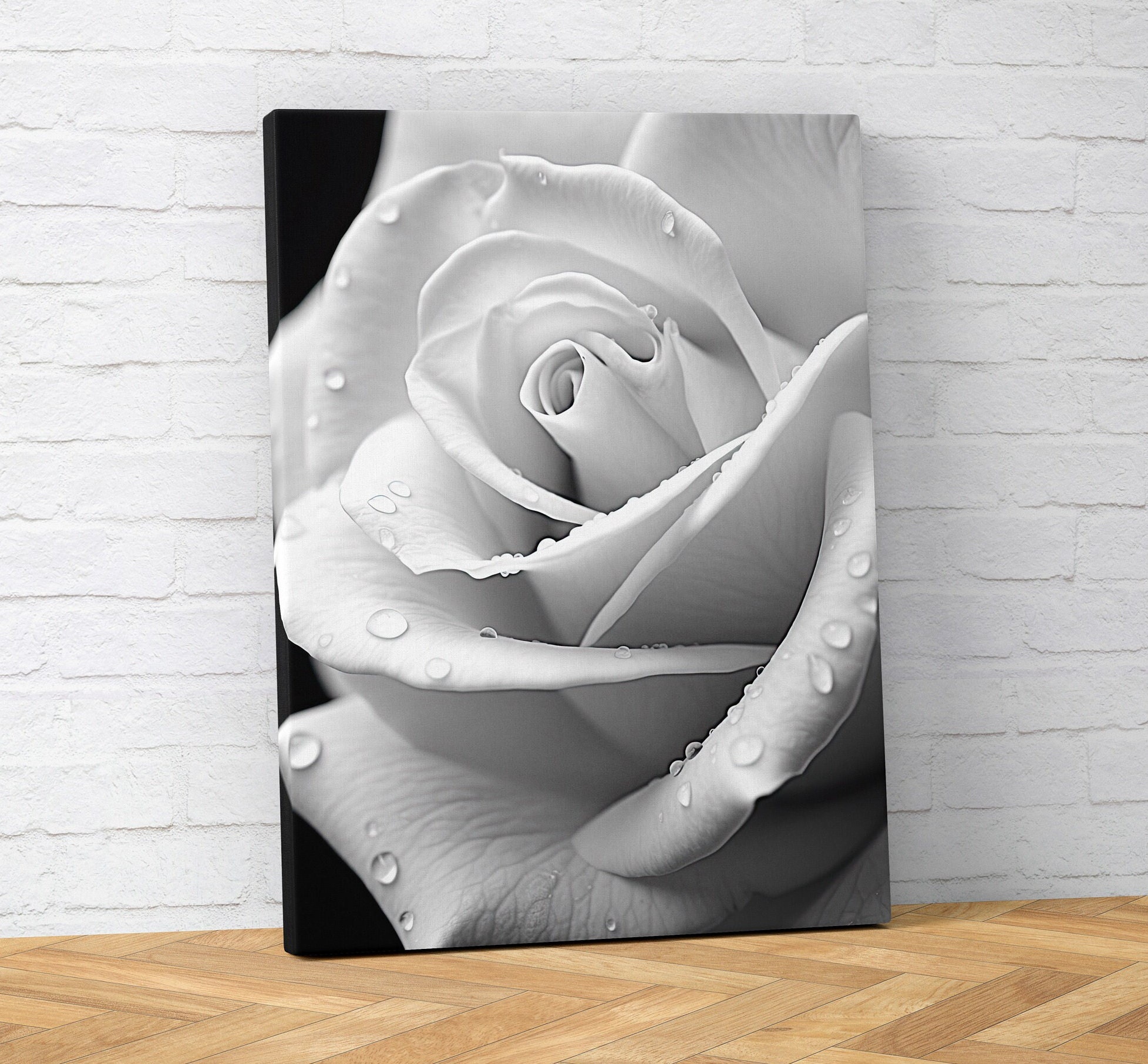 Black and White Artful Rose Canvas Print Monochrome Flower Wall Art ...