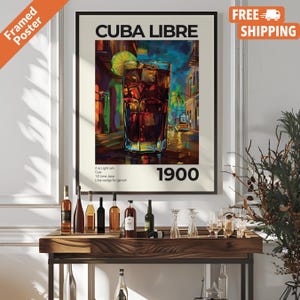 Plakat z przepisem na koktajl w stylu vintage, plakat z drinkiem na ścianę Cuba Libre Rum do baru lub kuchni, tylko plakat lub oprawiony