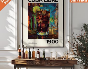 Cuba Libre Fine Art Print, Home Bar Cocktail Recipe Kitchen Decor