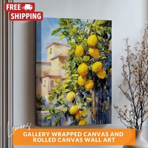 Amalfi Coast Lemon Tree Watercolor Canvas Art: Italian Landscape