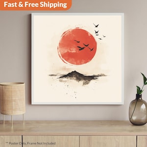Red Sun Hokusai Ukiyo-e Japanese Landscape Art Print
