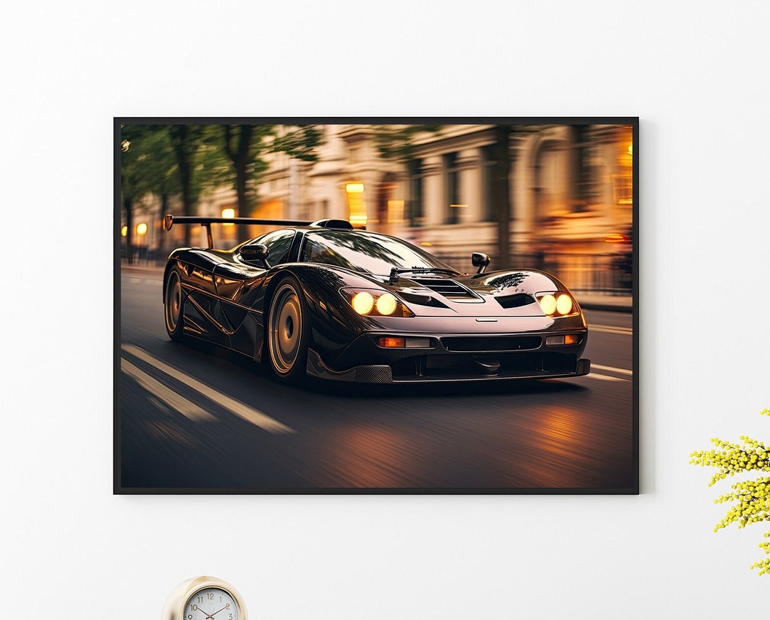 Mclaren F1 Black Metal Framed Poster, Classic Car Framed Art, Rare