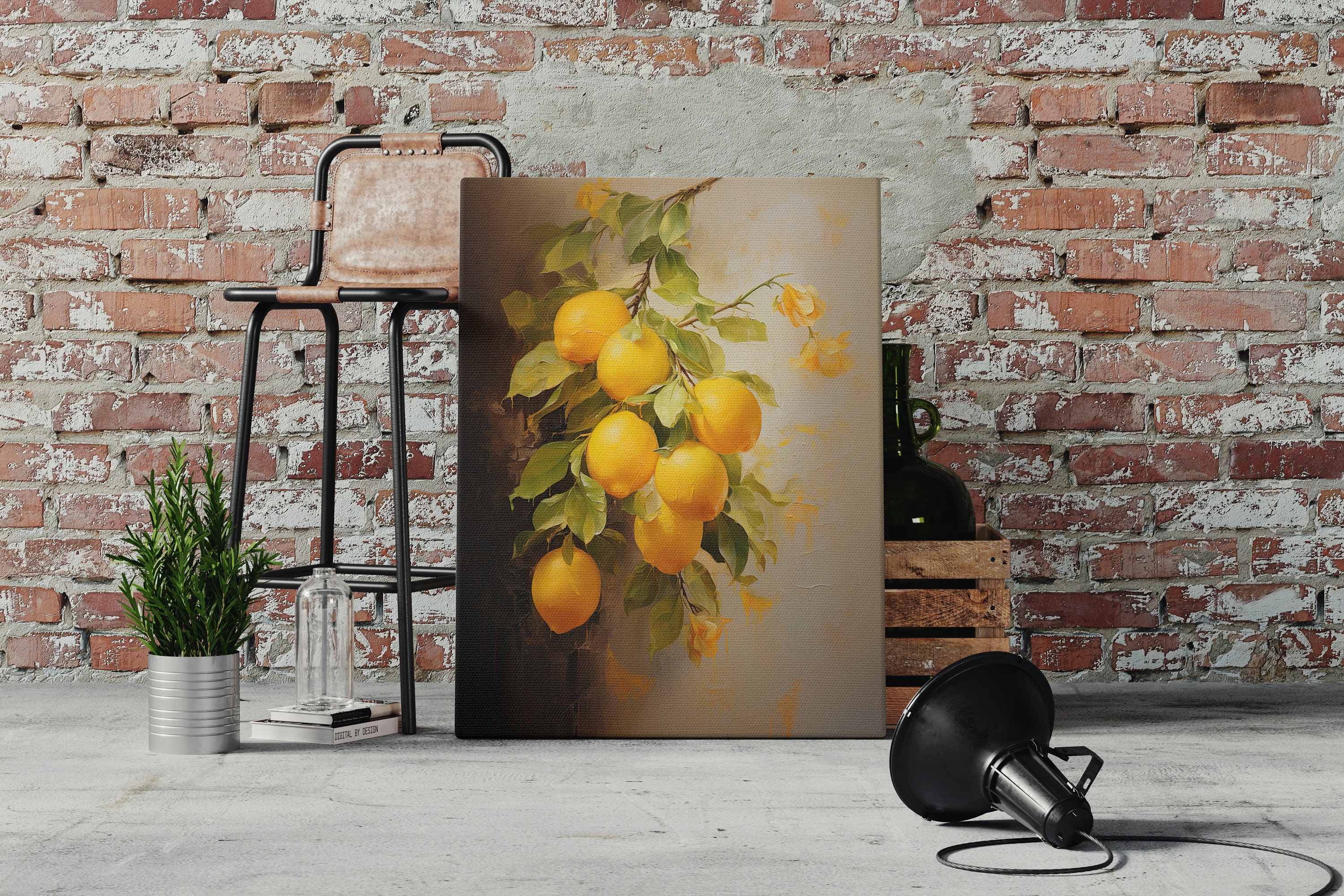 Vibrant Lemon Branch Canvas Print: Kitchen Still Life Art - Etsy