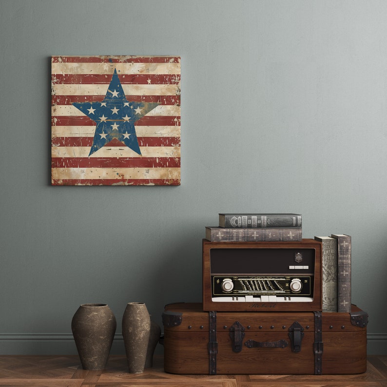 American Flag Square Canvas Art Print, Patriotic USA Wall Art 4th of ...