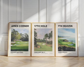 Golf Poster Set of 3, Choose Three Famous Golf Course Prints, Watercolor Wall Art
