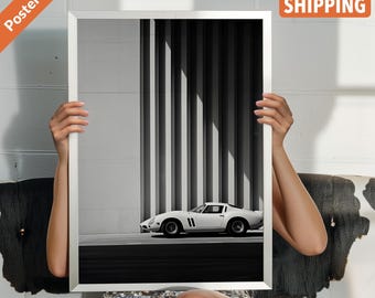 1962 Vintage Ferrari GTO 250 Black & White Print Classic Car Poster Art Sports Car Poster Exotic Car Wall Art