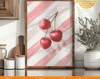 Vintage Cherries Fruit Print: Boho Kitchen Wall Art