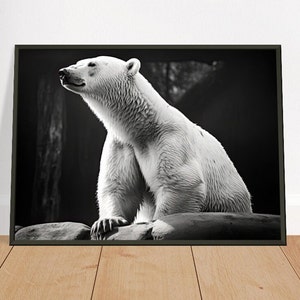 White Polar Bear Framed Wall Art Poster Print Monochrome Bear Naturalism Art Animal Lover Gift
