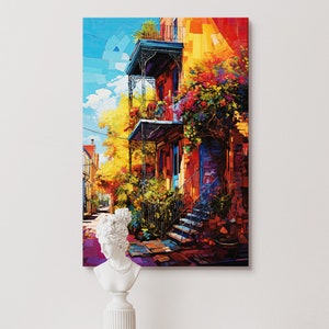 New Orleans Watercolor Canvas Art: NOLA Street View Travel Print