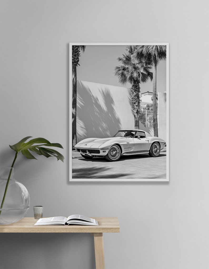 Iconic Chevy Corvette C3 Framed Black and White Print Classic Car