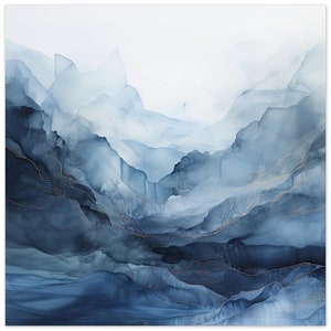 Ozean Wellen Blau Aquarell Quadrat Poster Drucken Abstrakte Ozean Blau Poster Kunst Blaue abstrakte Wandkunst