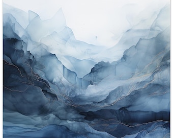 Blue Ocean Waves Watercolor Art Print: Abstract Coastal Poster