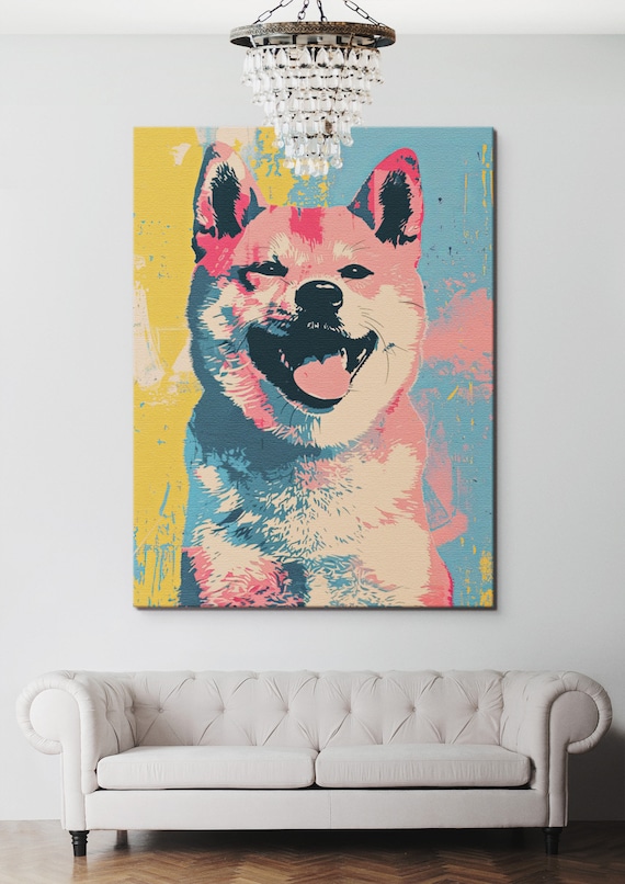 Warhol Style Shiba Inu Portrait: Colorful Dog Art Rolled Canvas