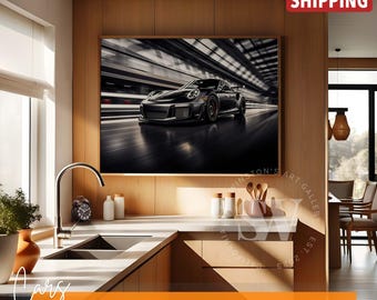 Poster Porsche 911 GT3 RS Tunnel Drive noir - uvres d&#39;art automobile