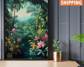 Henri Rousseau Grünes gerahmtes Poster Botanischer Druck: Tropischer Dschungel Wandkunst