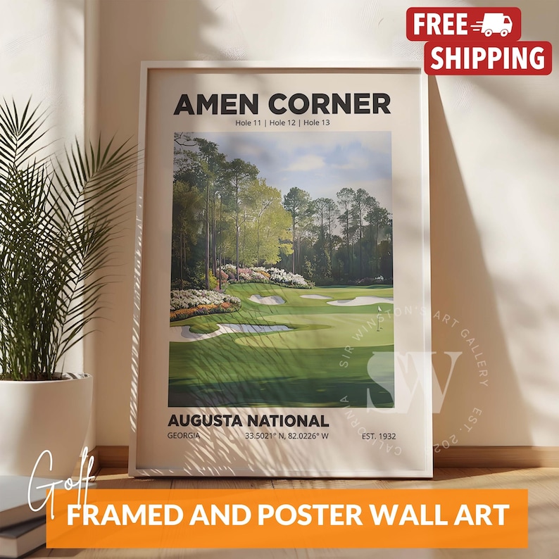 Amen Corner Augusta Golf Club Poster: Golfer Gift, Golf Course Art White Frame