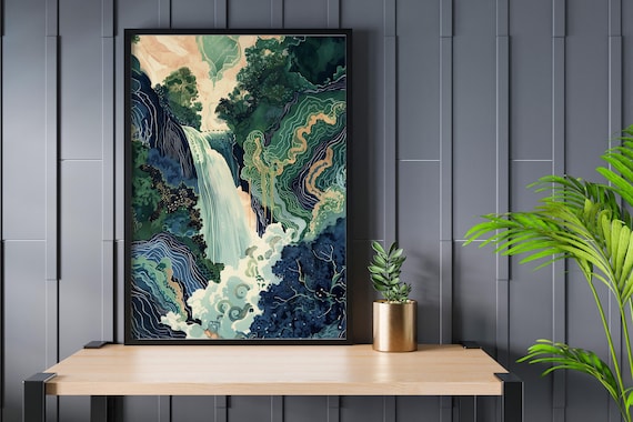Hokusai Ukiyo-e Japanese Waterfall Wall Art Landscape Poster Hokusai Ukiyo-e Japanese Waterfall Wall Art Landscape Poster