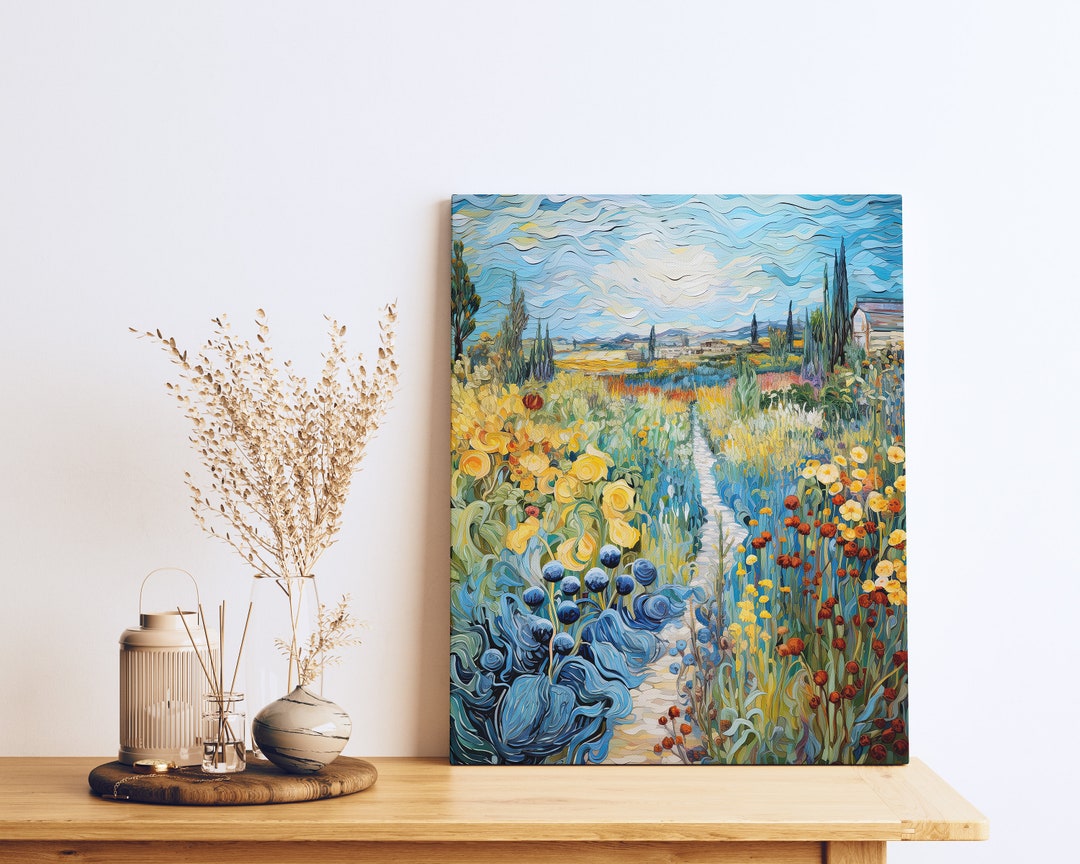 Van Gogh Inspired Flower Garden Wall Art Canvas Wildflower Canvas