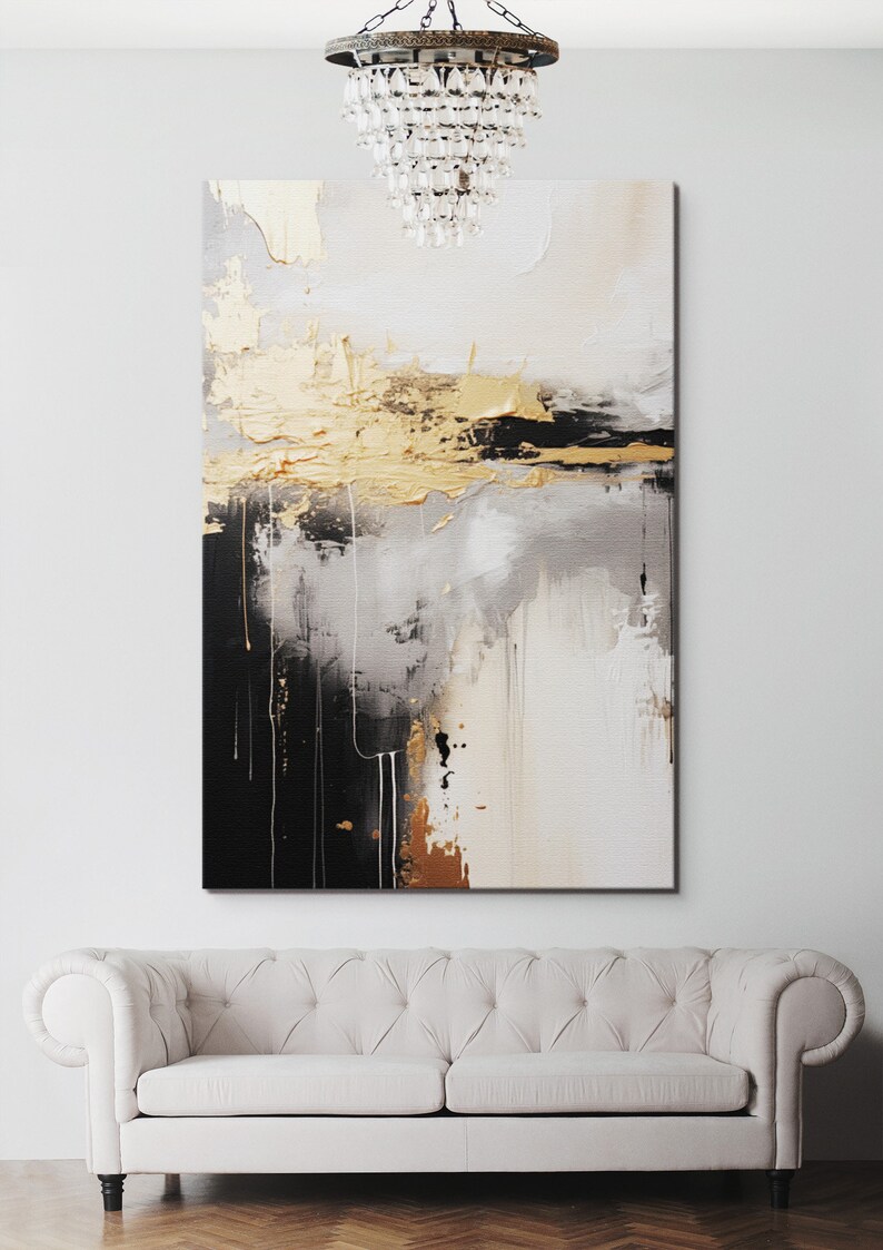 Gold Black Gray Abstract Canvas Large Wall Art Gold Home Decor Abstract