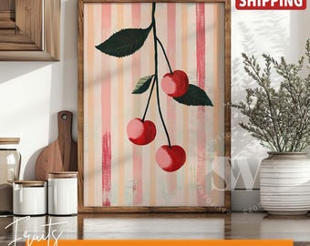 Vintage Cherries Kitchen Print: Mid-Century Modern Fruit Wall Art
