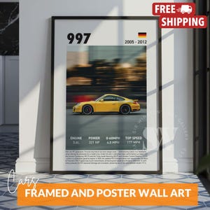 ポルシェ997プリント、ヴィンテージポルシェの白黒ヴィンテージポルシェカーウォールアート、車の写真プリント、父の日の車の装飾、マンケイブアート