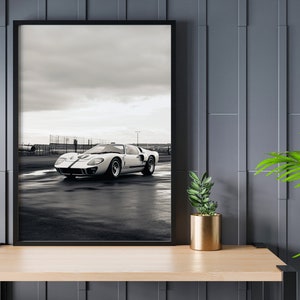 Vintage Ford GT40 Framed Black & White Print Car Photograph Art Sports Car Wall Decor Framed Car Wall Art