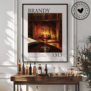 Decoración vintage de bar de brandy, impresión de alcohol, arte mural de brandy para bar o cocina, solo póster o enmarcado.