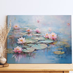 Monet Style Water Lilies Canvas Art: Tranquil Floral Home Decor