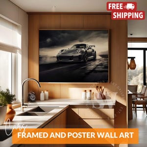 Poster auto Porsche 911 GT3 RS 2019 argento, regalo d'arte per auto d'epoca per appassionati di auto, decorazione Mancave