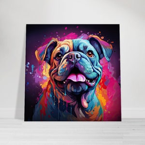 Schrulliges Englische Bulldogge Hundeportrait Pop Art Leinwand | Zeitgenössischer Hund Wanddekor | Moderne Tier Besitzer Geschenk | Kostenloser Versand