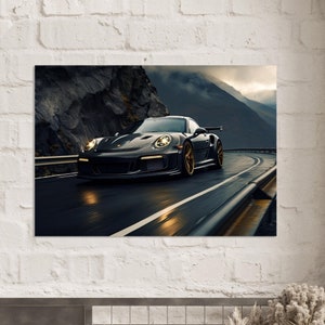 Poster Porsche 911 GT3 RS nera 2019, regalo per gli amanti della Porsche, poster Mancave, regalo ideale per gli appassionati di auto per lui