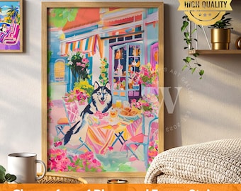 Siberian Husky Brunch Poster: Maximalist Dog Art Print