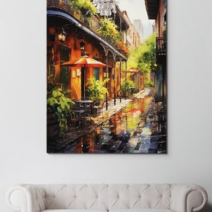New Orleans Street View Watercolor Canvas Art: NOLA Travel Print