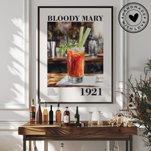 Vintage Bloody Mary Cocktail Plakat, Barwagen-Dekor, Wodka-Getränk Wandkunst für Bar oder Küche, Plakat oder gerahmt