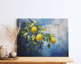 Lemon Tree Branch Canvas Print: Acrylic Style Citrus Wall Art
