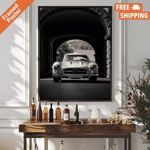 Póster enmarcado del Mercedes 300 SL Gullwing: arte mural de coches clásicos