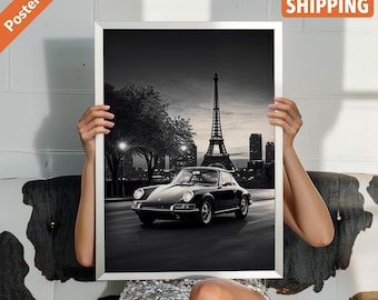 Vintage Porsche 911 Poster: Black & White Classic Car Art