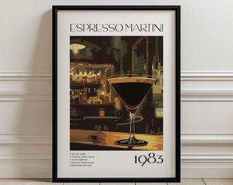Espresso Martini Fine art Print, Vodka Cocktail Poster, Home Bar Decor