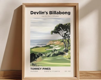 Devlin's Billabong Torrey Pines Golf Poster, California Course Golf Decor