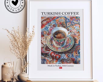 Affiche de recette de café turc : oeuvre d'art murale de cuisine (impression mate d'archives)