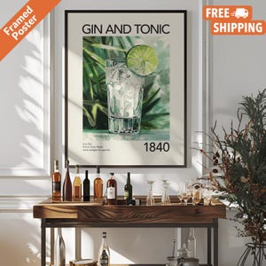 Poster vintage di Gin & Tonic, poster di ricette di cocktail per carrello da bar, stampa murale di un classico drink a base di gin per bar o cucina